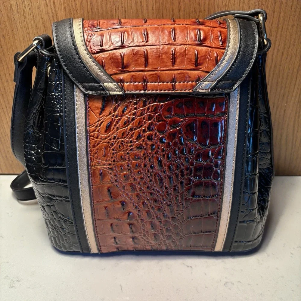MFK Collection Women's Jamilah Crossbody Bag, Black/Brown, Vegan Leather‎